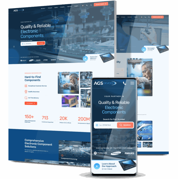 Three stacked images of AGS Device's website design - Optimized - Hero Image