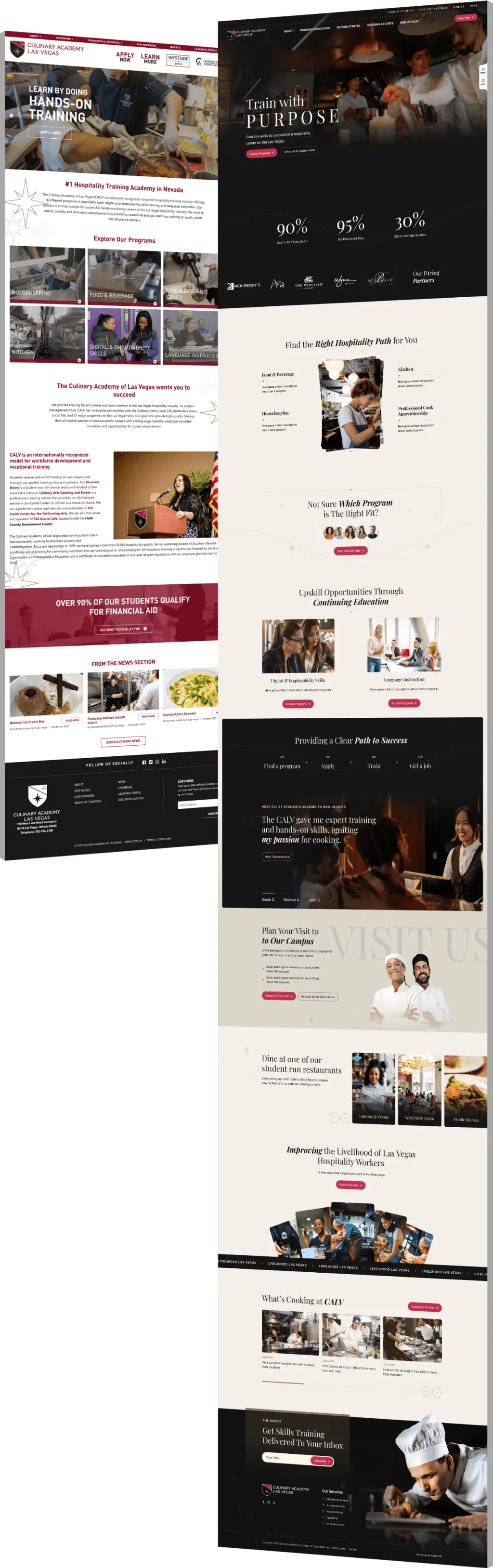 Image showing the before and after of Culinary Academy of Las Vegas' website design - optimized